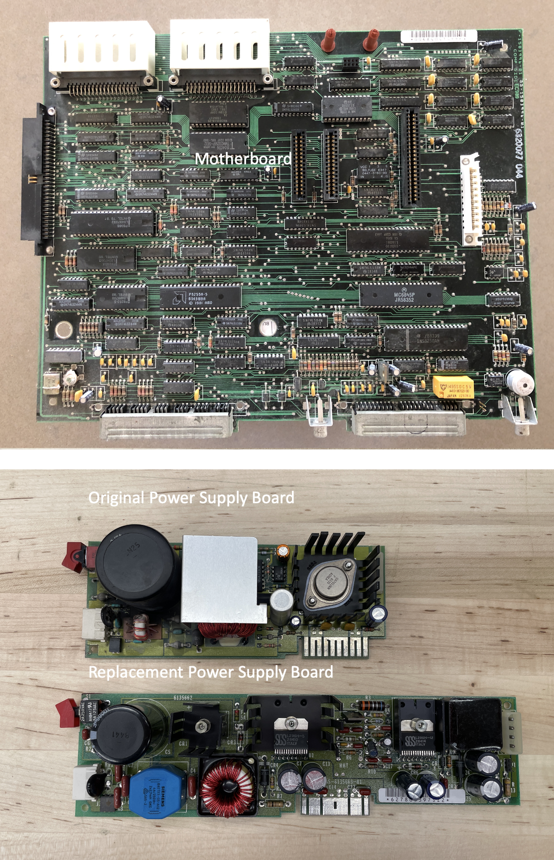 PCjr motherboard and power supply boards