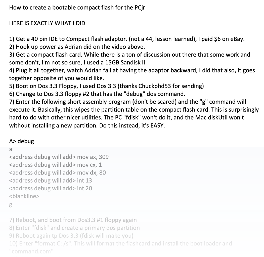 Instructions for creating bootable CF card