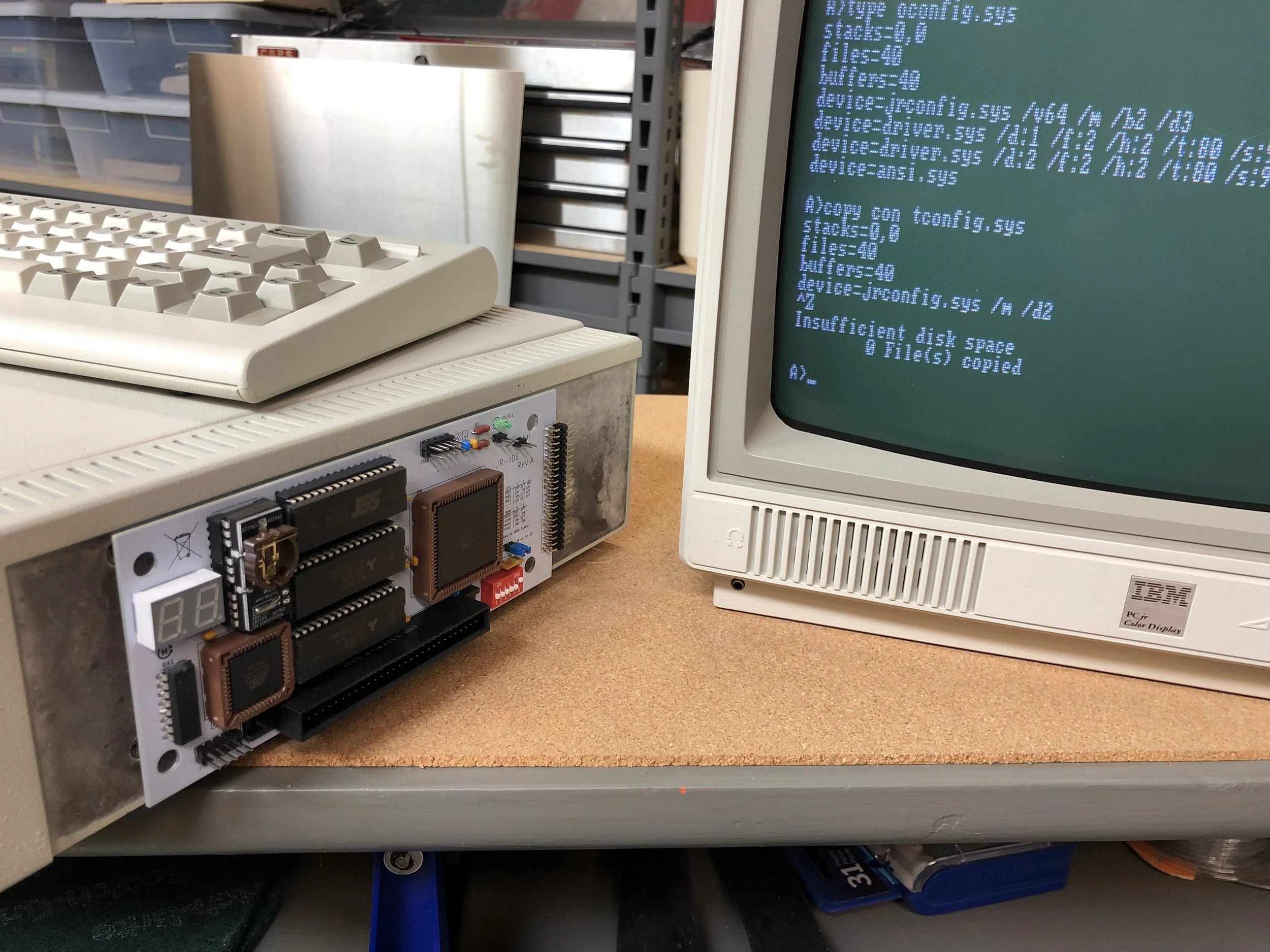 PCjr with jr-IDE showing DOS configuration