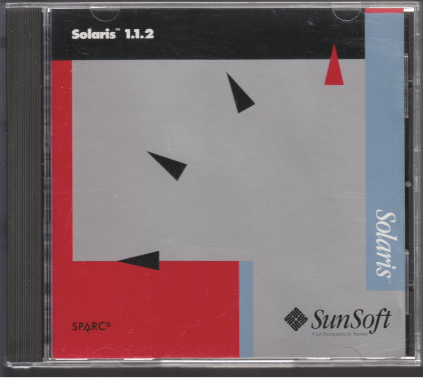 The Solaris 1.1.2 SPARC CD in its original SunSoft jewel case — Solaris 1.1.2 was the marketing name for SunOS 4.1.4